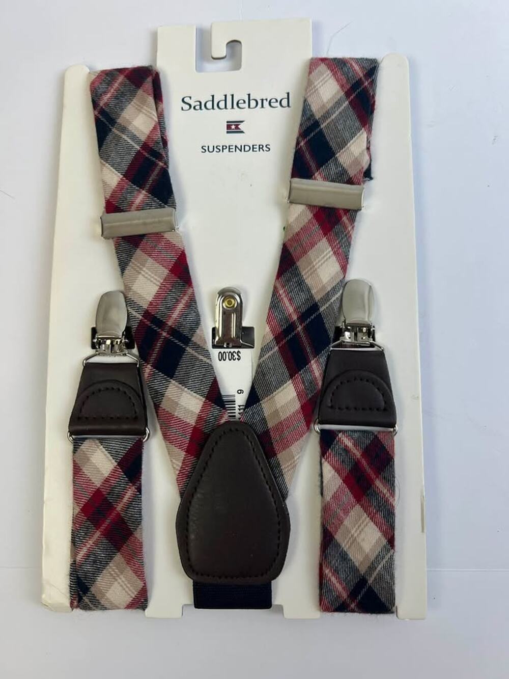 Saddlebred Plaid Suspenders Adjustable Men Blue Red Hipster Preppy